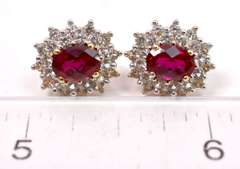 Gold Plated Sterling Silver Red Gemstone Earrings.