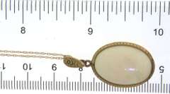 Vintage Engraved Gold Frame & Bail on Oval Opal Pendant on Chain
