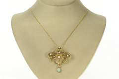 14K Yellow Gold Victorian Opal Seed Pearl Ornate Elaborate Pin/Brooch