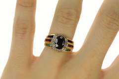 14K Yellow Gold Oval Sapphire Diamond Halo Ruby Emerald Ring