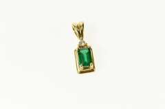 14K Yellow Gold Natural Emerald Diamond Accent Classic Pendant