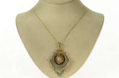 14K Yellow Gold Ornate Victorian Blue Enamel Fringe Pendant/Pin