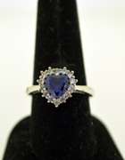 Sterling Silver CZ Heart Shape Blue Sapphire Ring