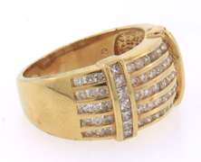 Multi row 14k yellow gold diamond channel set ring