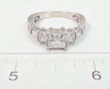 Carved Sterling Silver Ring with CZ Crystals.