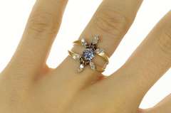 14K White Gold Diamond Flower Syn. Blue Topaz Statement Ring