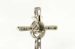 10K White Gold Diamond Encrusted Ornate Cross Charm/Pendant