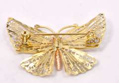 Wonderful Tri-Color Butterfly Pin in 14KT Gold