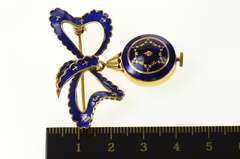 18K Yellow Gold Altair Victorian Blue Enamel Watch Bow Pin/Brooch