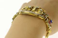 18K Yellow Gold Egyptian Hieroglyphic Diamond Bangle Bracelet