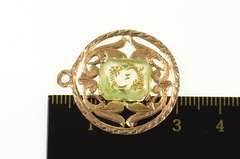14K Yellow Gold Victorian Pisces Lime Quartz Zodiac Sign Charm/Pendant