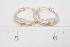 Tri-Color Flower Design Hoop Earrings in Gold