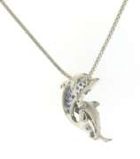 Dynamic White Gold Pave Sapphire, Emerald & Diamond Dolphin Pendant on Chain