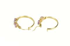 10K Yellow Gold Heart Amethyst Diamond Accent Hoop Earrings