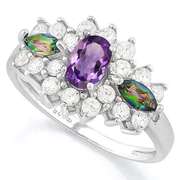 1/2 CT AMETHYST & 1.17 CT LAB CREATED DIAMOND 925 STERLING SILVER RING