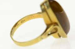 14K Yellow Gold Oval Tiger's Eye Retro Cabochon Statement Ring