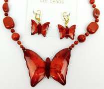 Vintage Lee Sands Butterfly Gemstone Necklace & Earrings