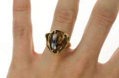 14K Yellow Gold Oval Rutilated Quartz Cabochon Statement Ring