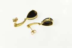 14K Yellow Gold Pear Black Onyx Dangle Drop Statement Earrings