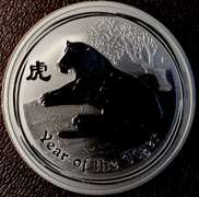 2010 Australia Year Of The Tiger 1oz Silver Dollar.