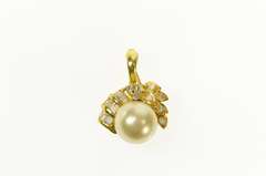 18K Yellow Gold 1940's 0.42 Ctw Sim. Pearl Diamond Statement Pendant