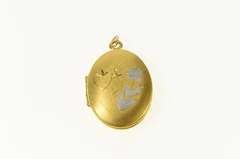 Gold Plated Two Tone Floral Fruit Motif Oval Photo Picture Pendant