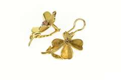 18K Yellow Gold 1960's Ruby Cluster 4 Leaf Clover Clip On Earrings