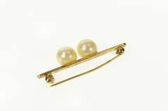 14K Yellow Gold Classic Pearl Accented Bar Statement Pin/Brooch