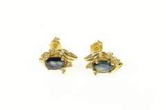 14K Yellow Gold Oval Natural Sapphire Diamond Accent Stud Earrings