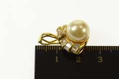 18K Yellow Gold 1940's 0.42 Ctw Sim. Pearl Diamond Statement Pendant