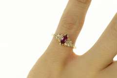 14K Yellow Gold Marquise Ruby Diamond Cluster Accent Ring