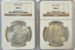 Choice BU 1899-O & 1901-O Morgan Silver Dollars. NGC MS63