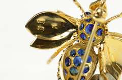 14K Yellow Gold Sapphire Encrusted Bumble Honey Bee Pin/Brooch