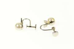14K White Gold Pearl Diamond Accent Leaf Screw Back Earrings