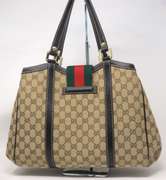 Gucci Monogram Ladies Web Linen Tote