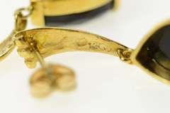 14K Yellow Gold Pear Black Onyx Dangle Drop Statement Earrings