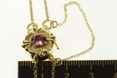 14K Yellow Gold Victorian Pink Topaz Retro Ornate Slide Charm Bracelet