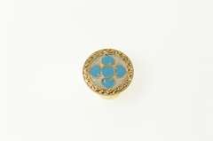 10K Yellow Gold Blue Enamel Flower Round Slide Bracelet Charm/Pendant