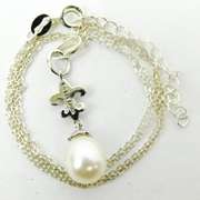 Sterling Pearl & Diamonds Fleur-De-Lis Necklace