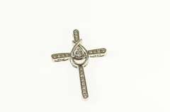 10K White Gold Diamond Encrusted Ornate Cross Charm/Pendant