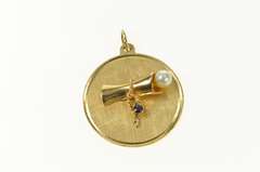 14K Yellow Gold Pearl Sapphire Accent Diploma Graduation Charm/Pendant