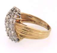 14k yellow gold three row diamond cluster