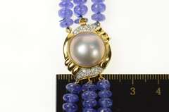 14K Yellow Gold Tanzanite Diamond Pearl Clasp Layered Opera Necklace