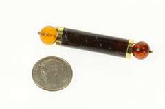 10K Yellow Gold Amber Ball Pillar Retro Bar Statement Pin/Brooch