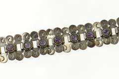 Sterling Ornate Taxco Amethyst Swirl Link Mexican Bracelet