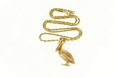 14K Yellow Gold Ornate Sapphire Eyed Pelican Rope Chain Necklace