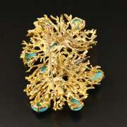 18K yellow gold Turquoise and Diamond Converter Brooch with Reef Design
