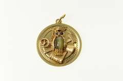 14K Yellow Gold Tiger's Eye Sim. Sapphire Owl Wisdom Charm/Pendant