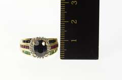 14K Yellow Gold Oval Sapphire Diamond Halo Ruby Emerald Ring