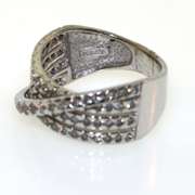 14kt White Gold Quadruple Row Diamond Ring with abstract diagonal fourth row